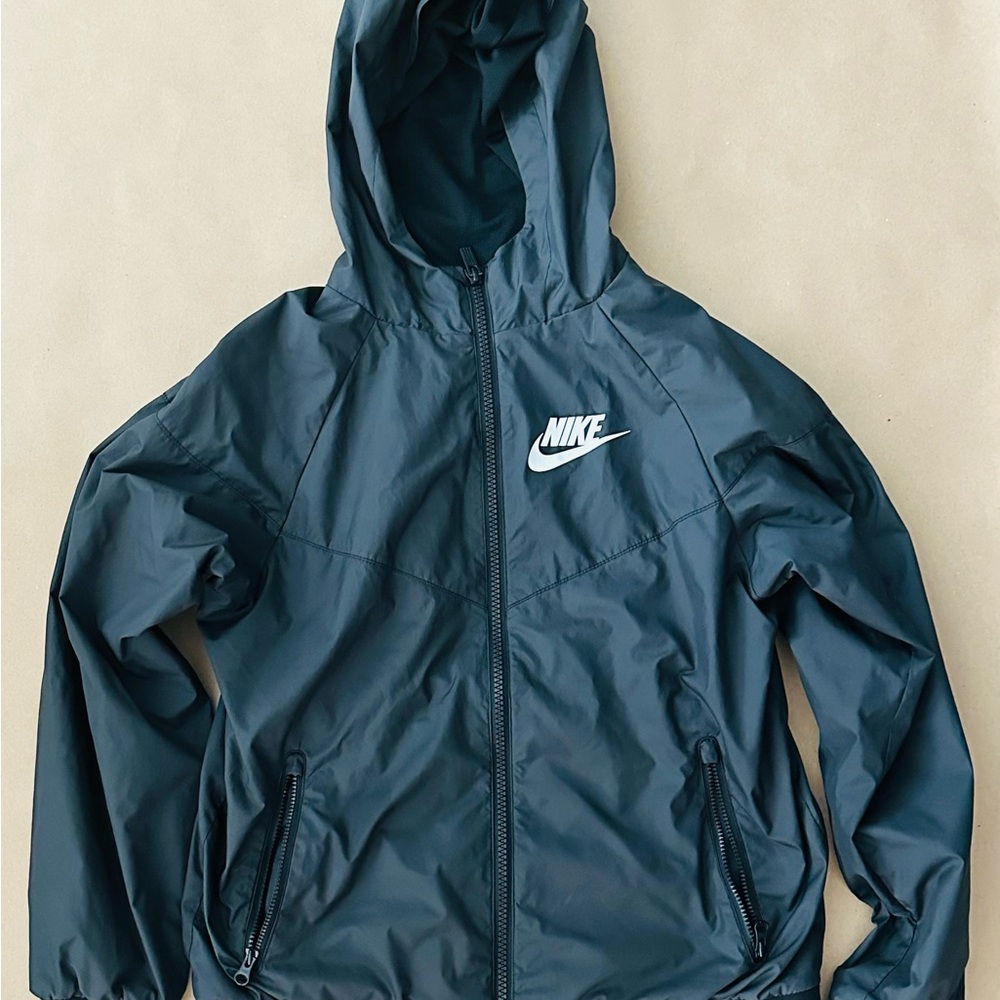 Nike Kids Teal Hooded Windbreaker Jacket with White Logo